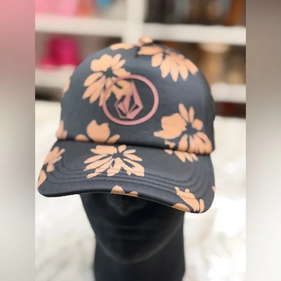 Volcom Black Trucker Hat Bronze Floral – Stone Logo Snapback NWOT - Picture 6 of 7